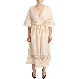 Off White Short Sleeves Maxi A-line Wrap Dress