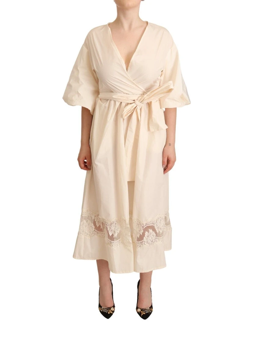 Off White Short Sleeves Maxi A-line Wrap Dress
