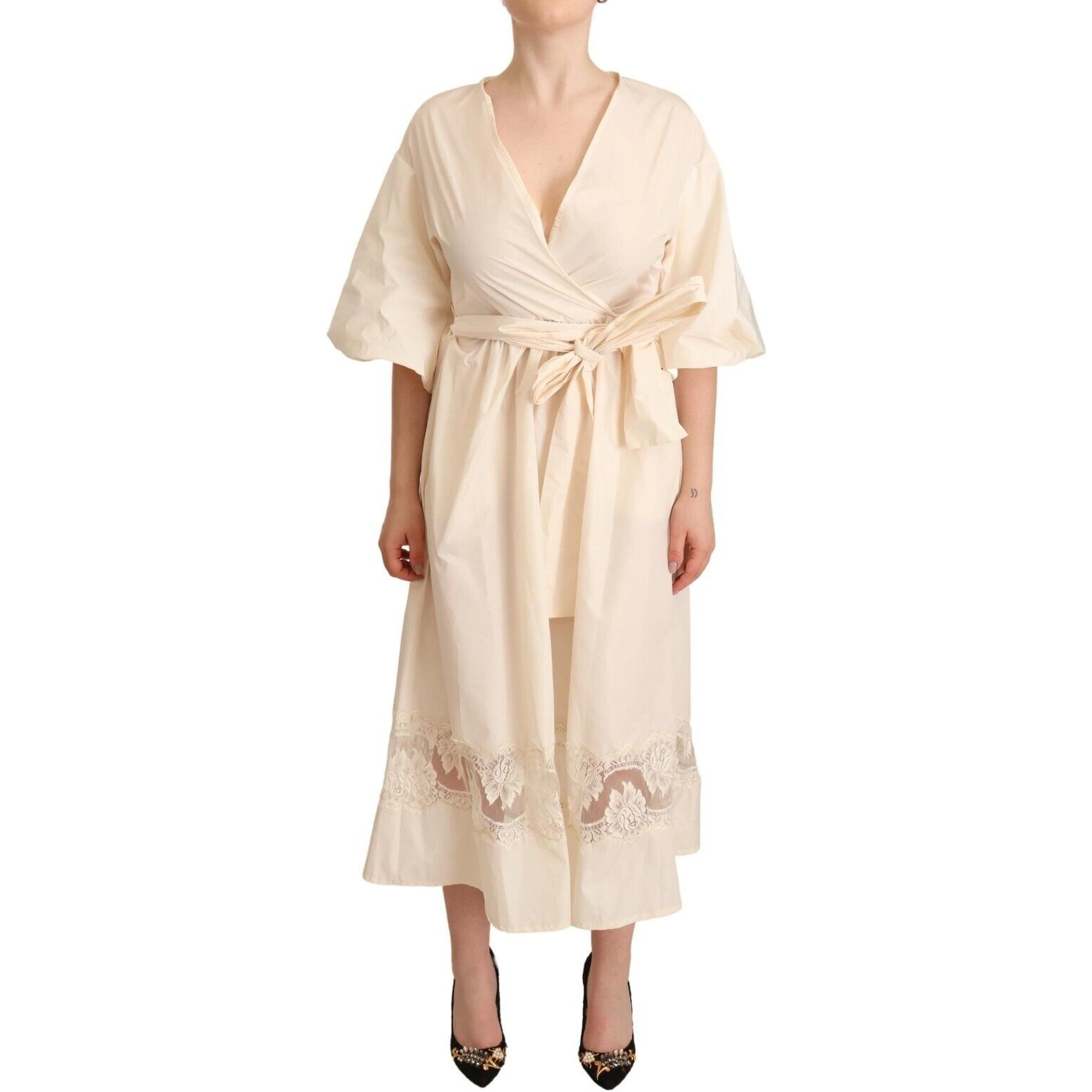 Off White Short Sleeves Maxi A-line Wrap Dress