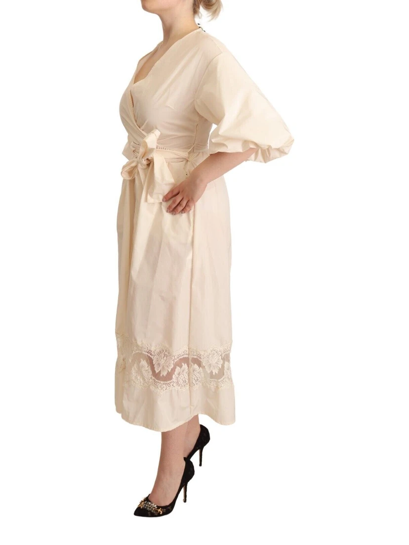 Off White Short Sleeves Maxi A-line Wrap Dress