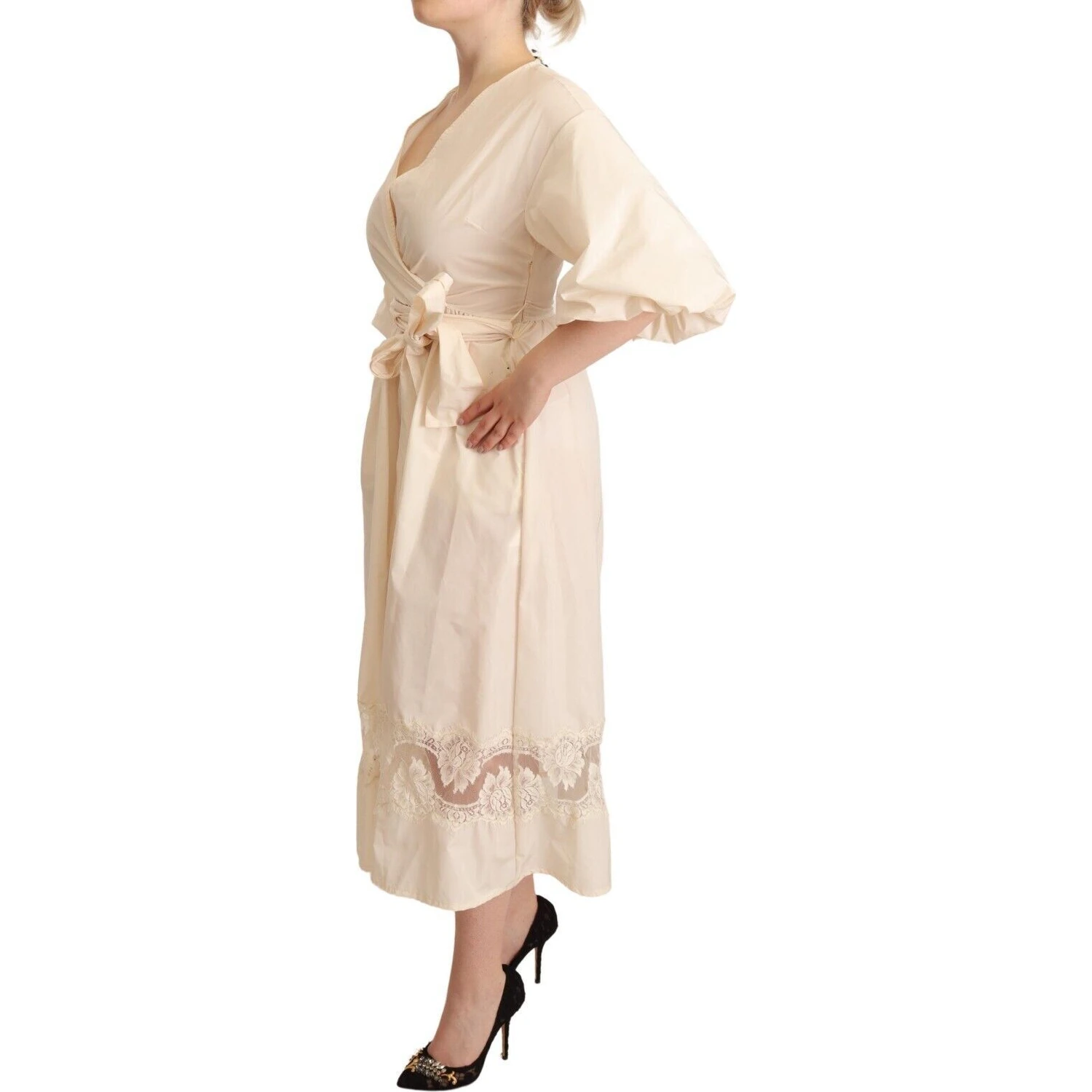 Off White Short Sleeves Maxi A-line Wrap Dress