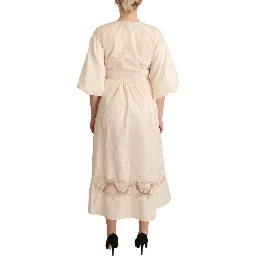 Off White Short Sleeves Maxi A-line Wrap Dress