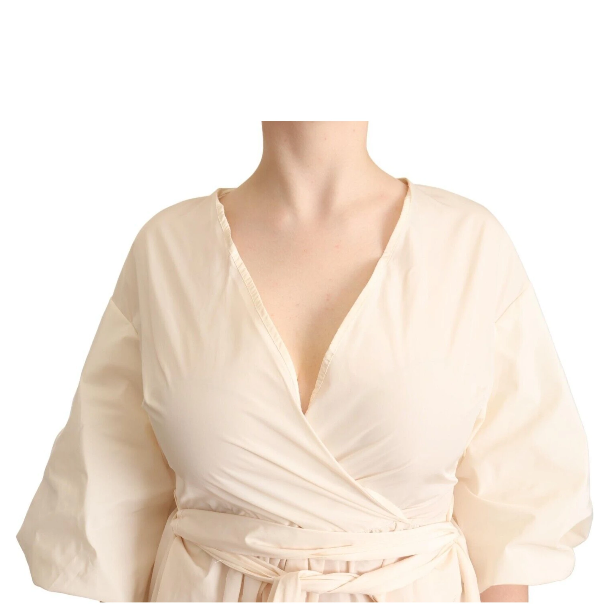 Off White Short Sleeves Maxi A-line Wrap Dress