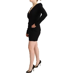 Black Long Sleeves Deep V-neck Mini Sheath Dress