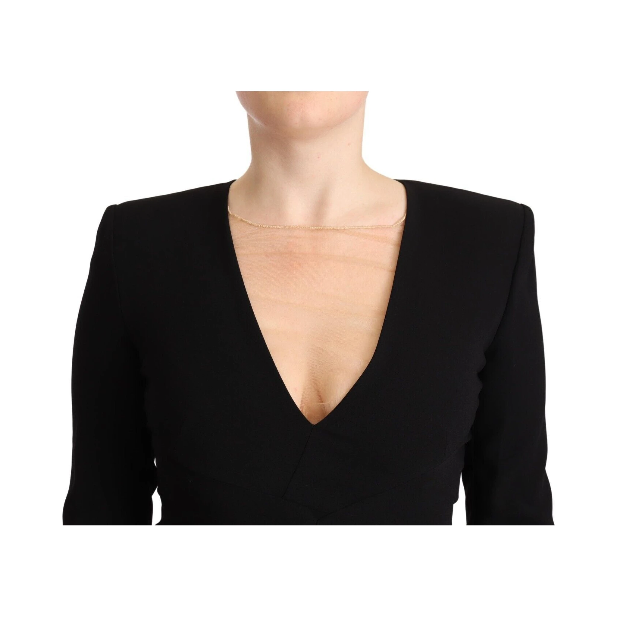 Black Long Sleeves Deep V-neck Mini Sheath Dress