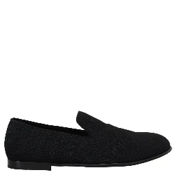 Black Floral Jacquard Slippers Loafers Shoes