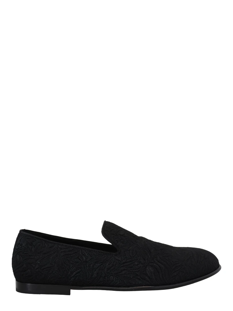 Black Floral Jacquard Slippers Loafers Shoes