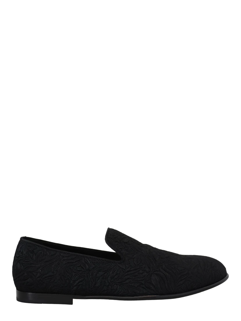 Black Floral Jacquard Slippers Loafers Shoes