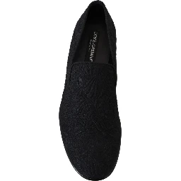 Black Floral Jacquard Slippers Loafers Shoes