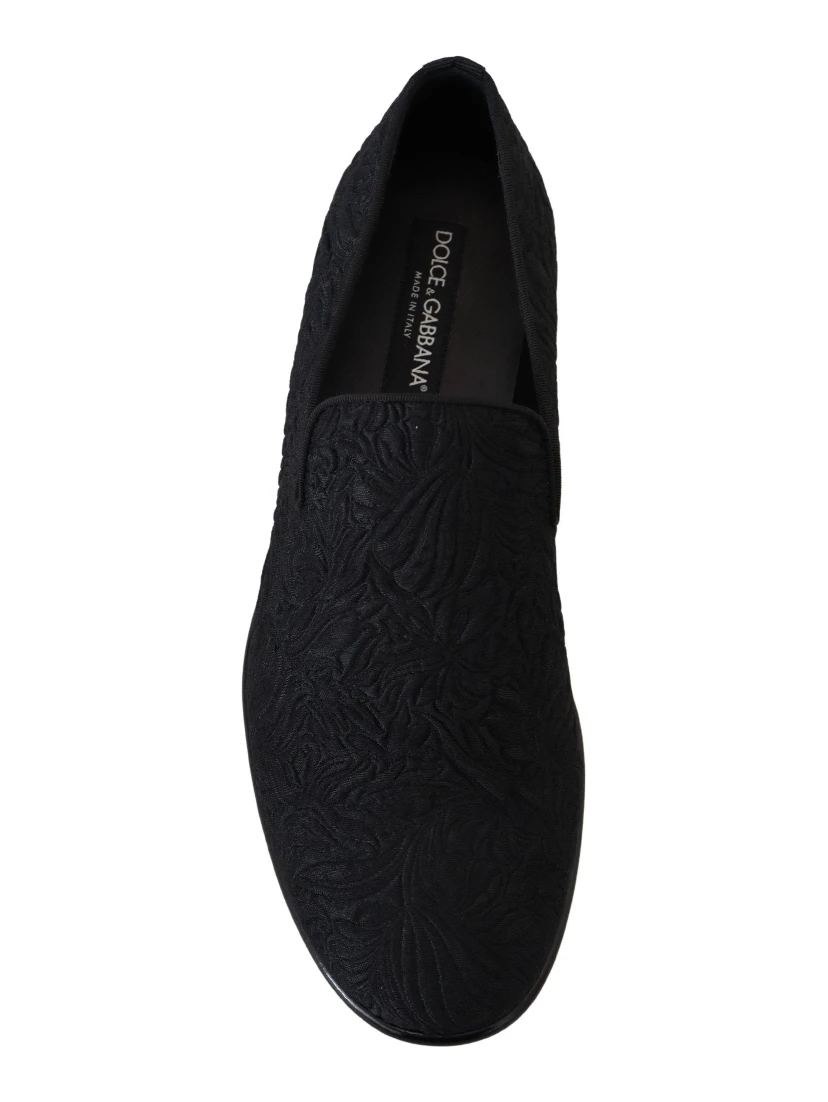 Black Floral Jacquard Slippers Loafers Shoes