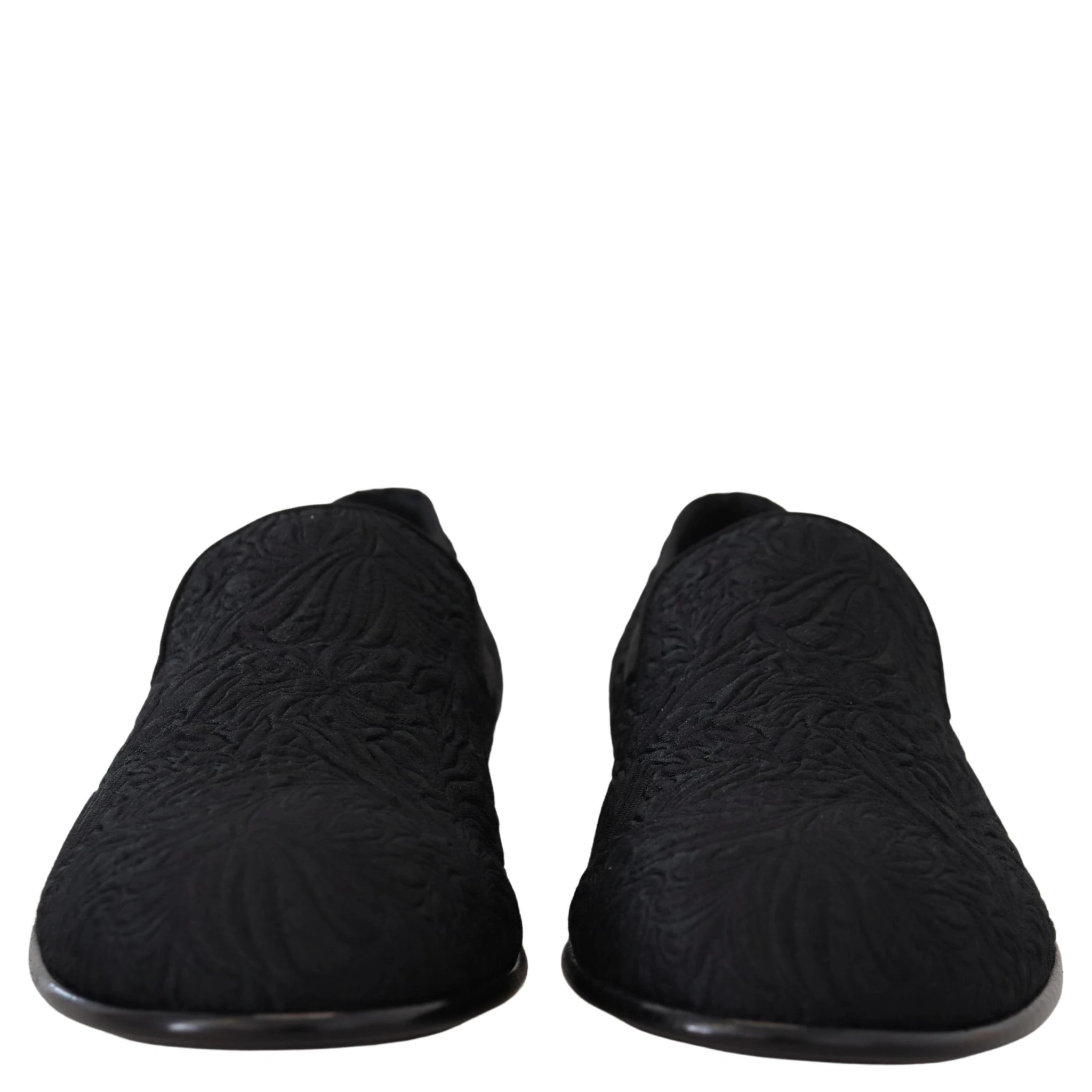 Black Floral Jacquard Slippers Loafers Shoes