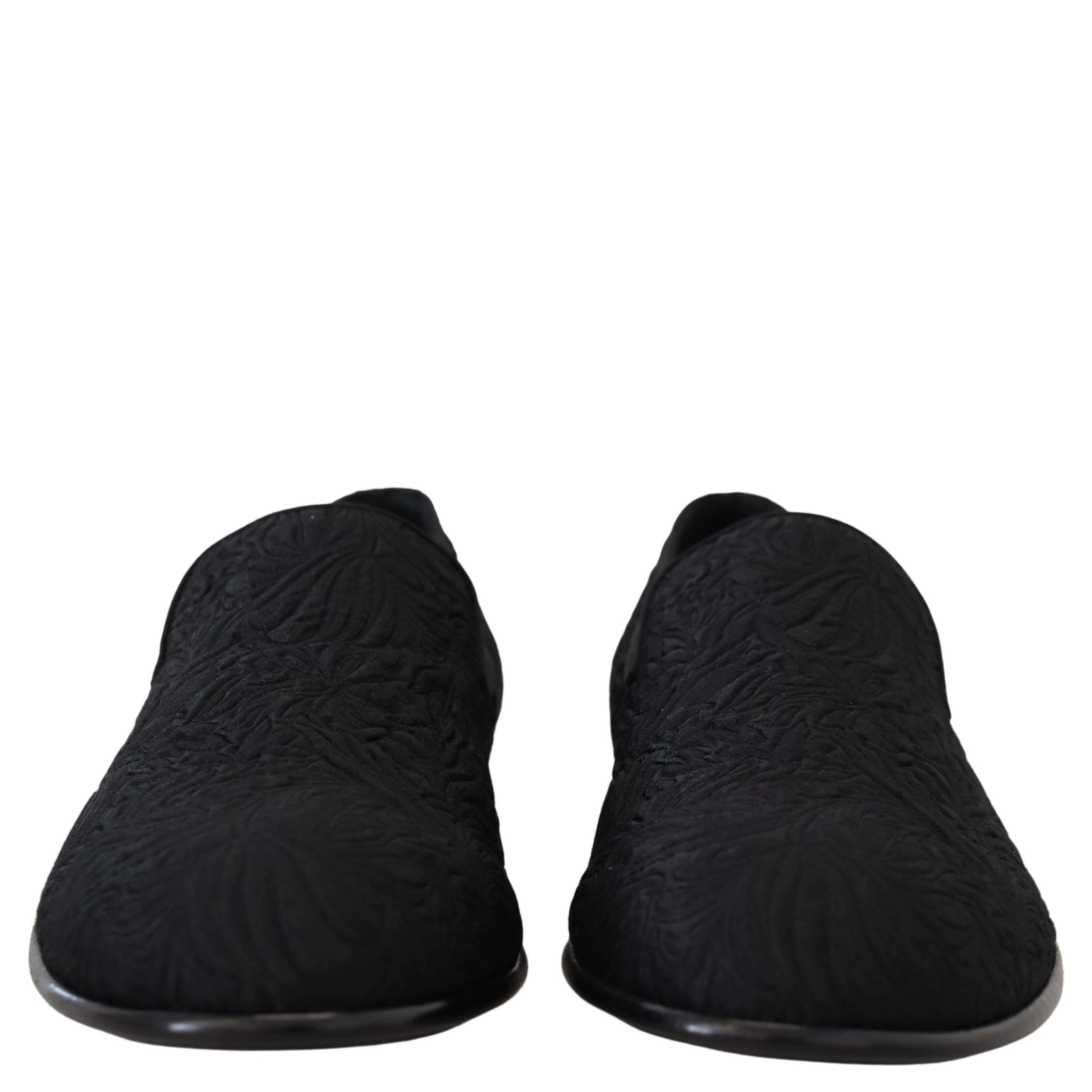 Black Floral Jacquard Slippers Loafers Shoes