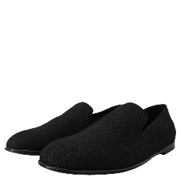 Black Floral Jacquard Slippers Loafers Shoes
