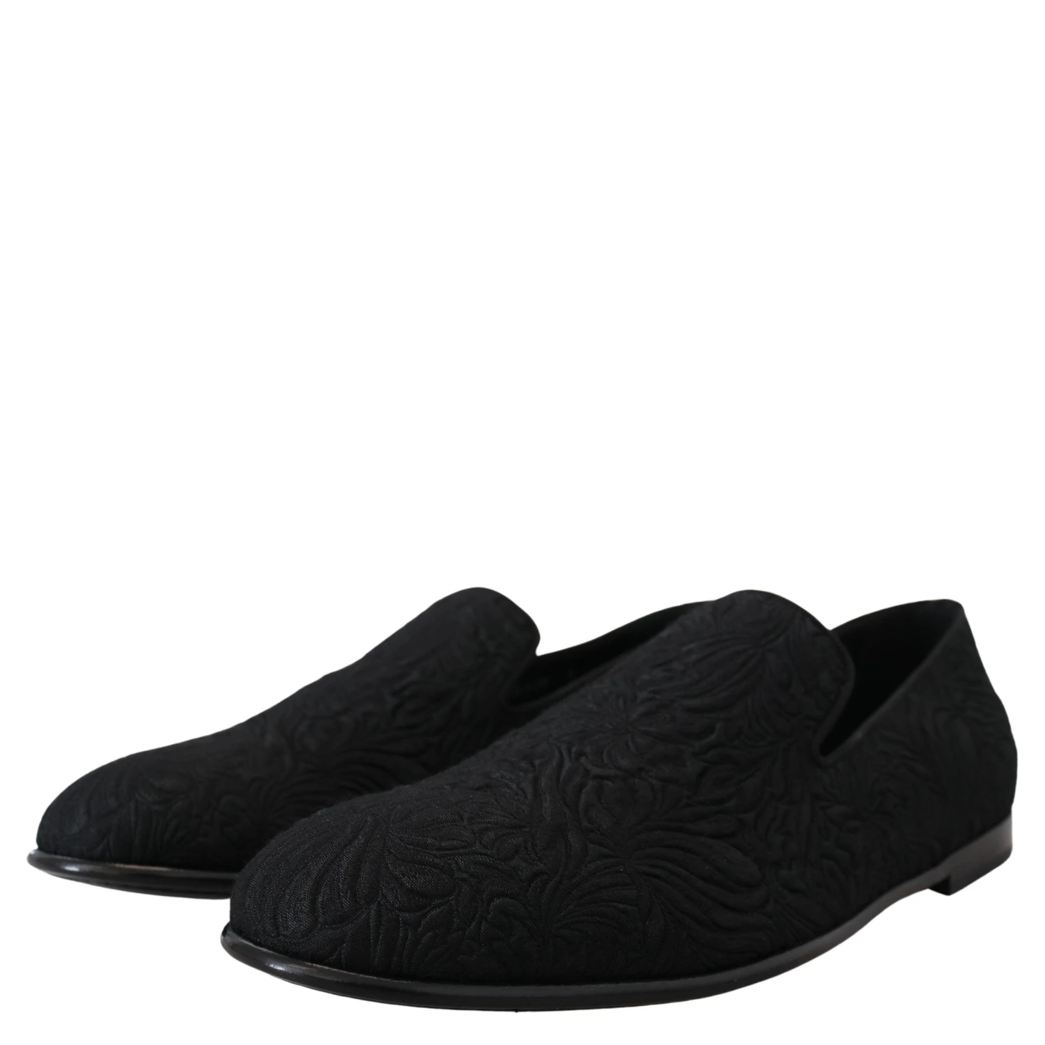 Black Floral Jacquard Slippers Loafers Shoes