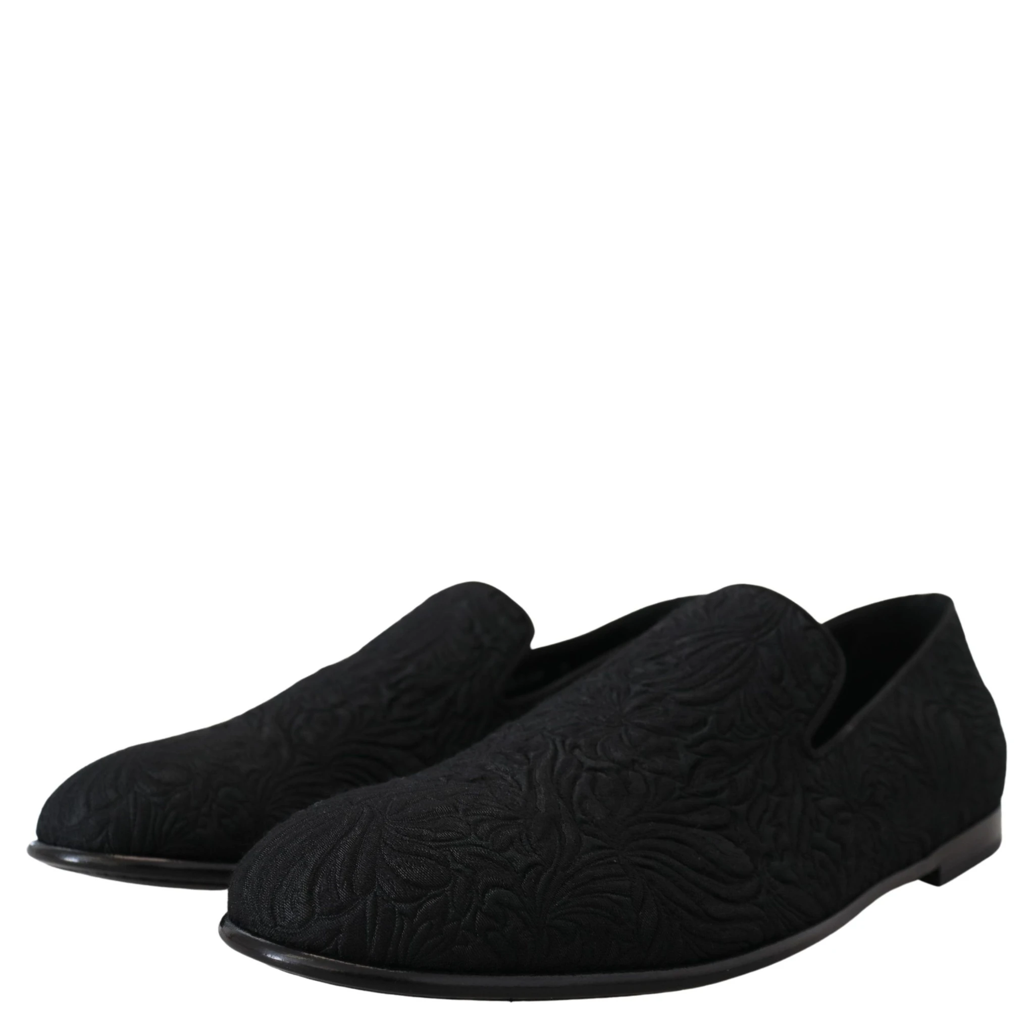 Black Floral Jacquard Slippers Loafers Shoes
