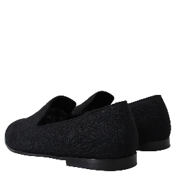 Black Floral Jacquard Slippers Loafers Shoes
