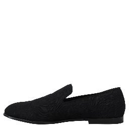 Black Floral Jacquard Slippers Loafers Shoes