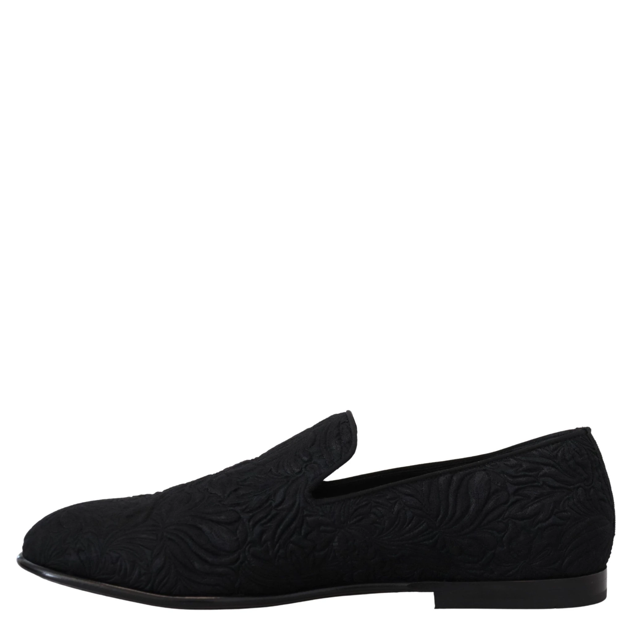 Black Floral Jacquard Slippers Loafers Shoes