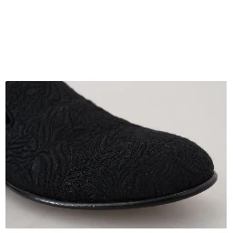 Black Floral Jacquard Slippers Loafers Shoes