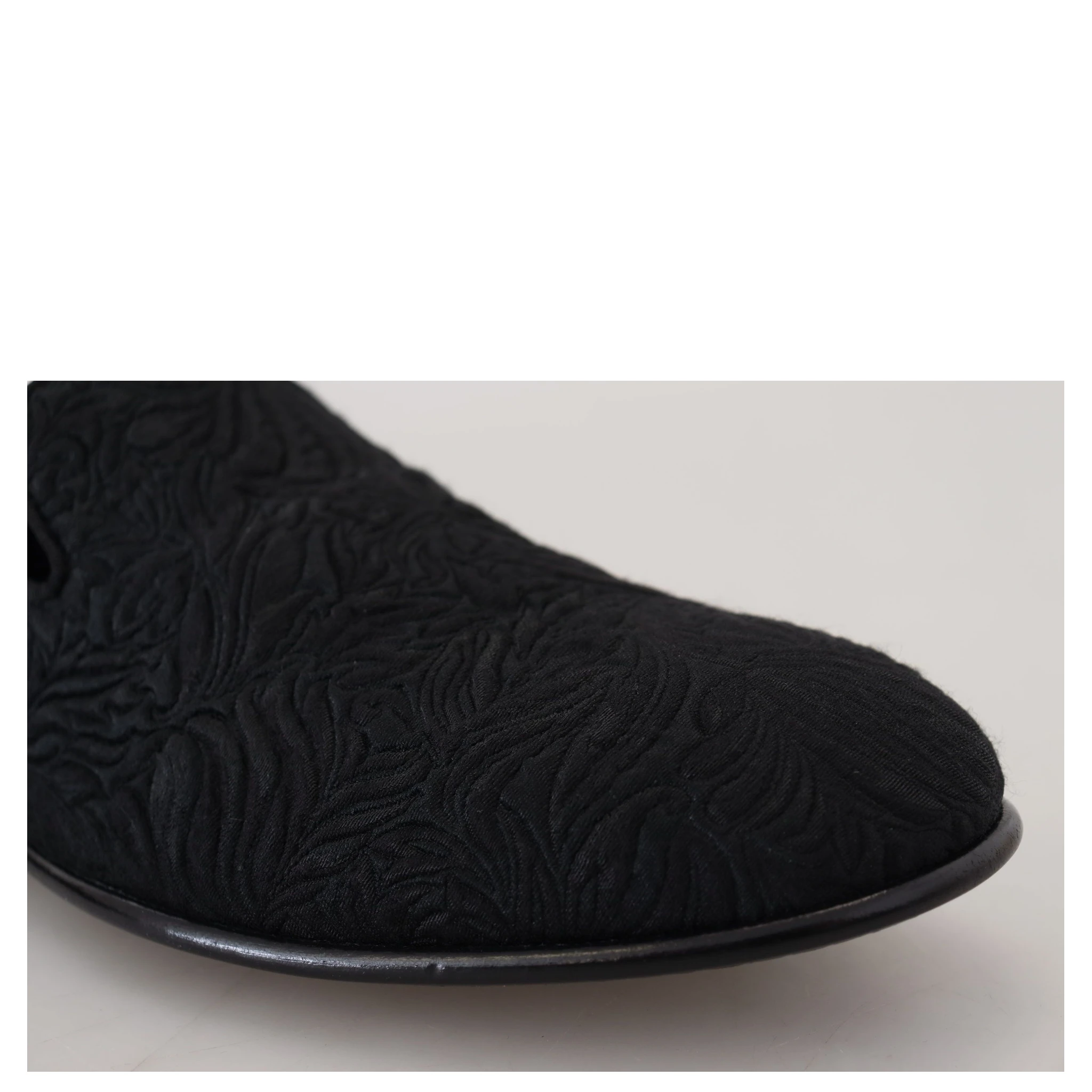Black Floral Jacquard Slippers Loafers Shoes