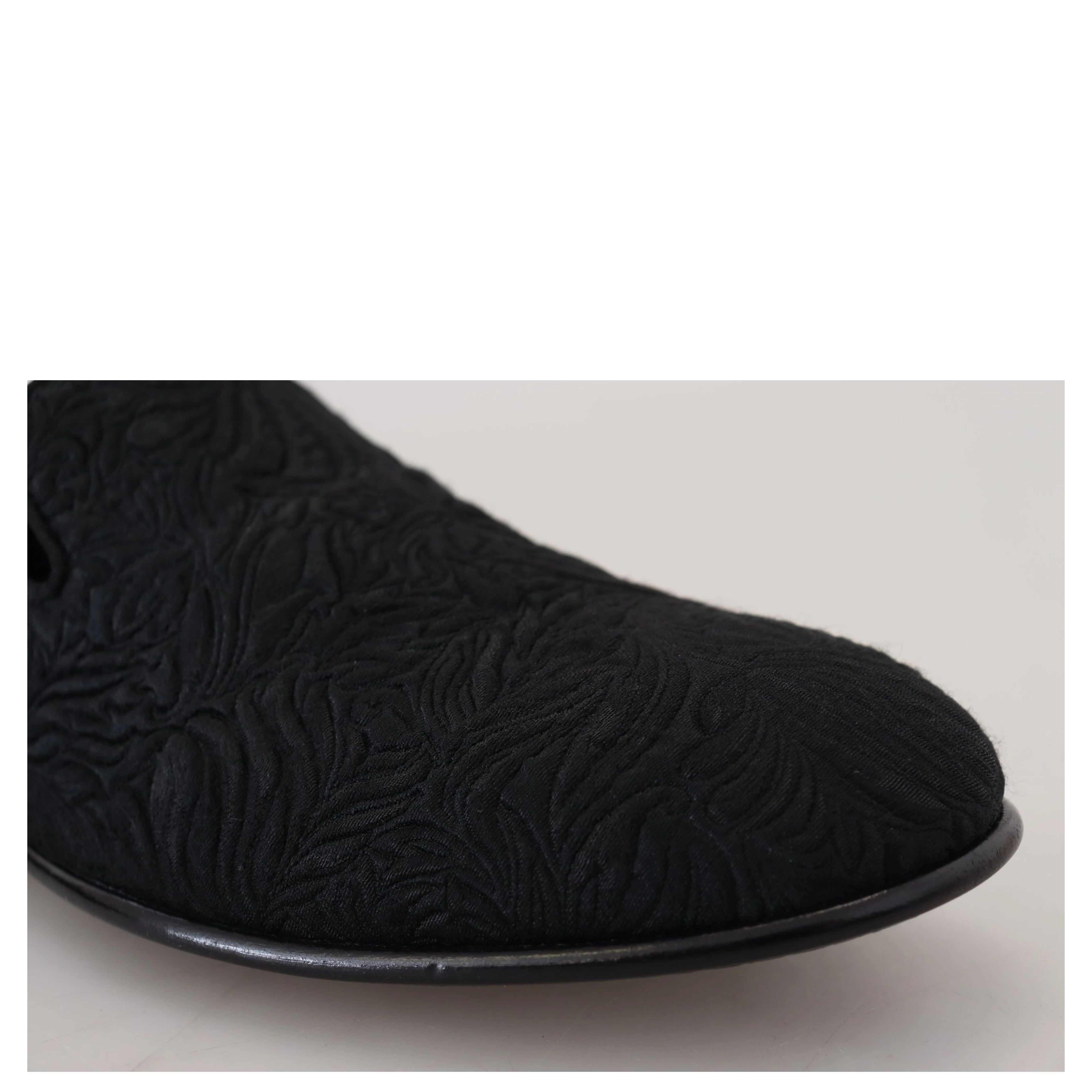 Black Floral Jacquard Slippers Loafers Shoes