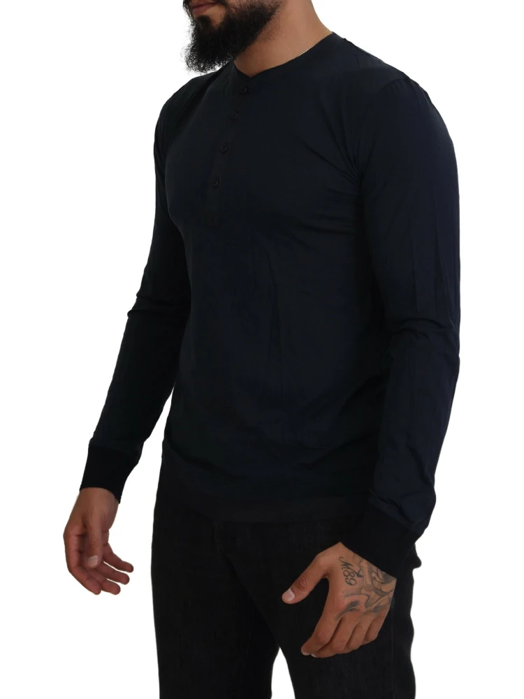 Blue Cotton Button Crewneck Pullover Sweater alternative