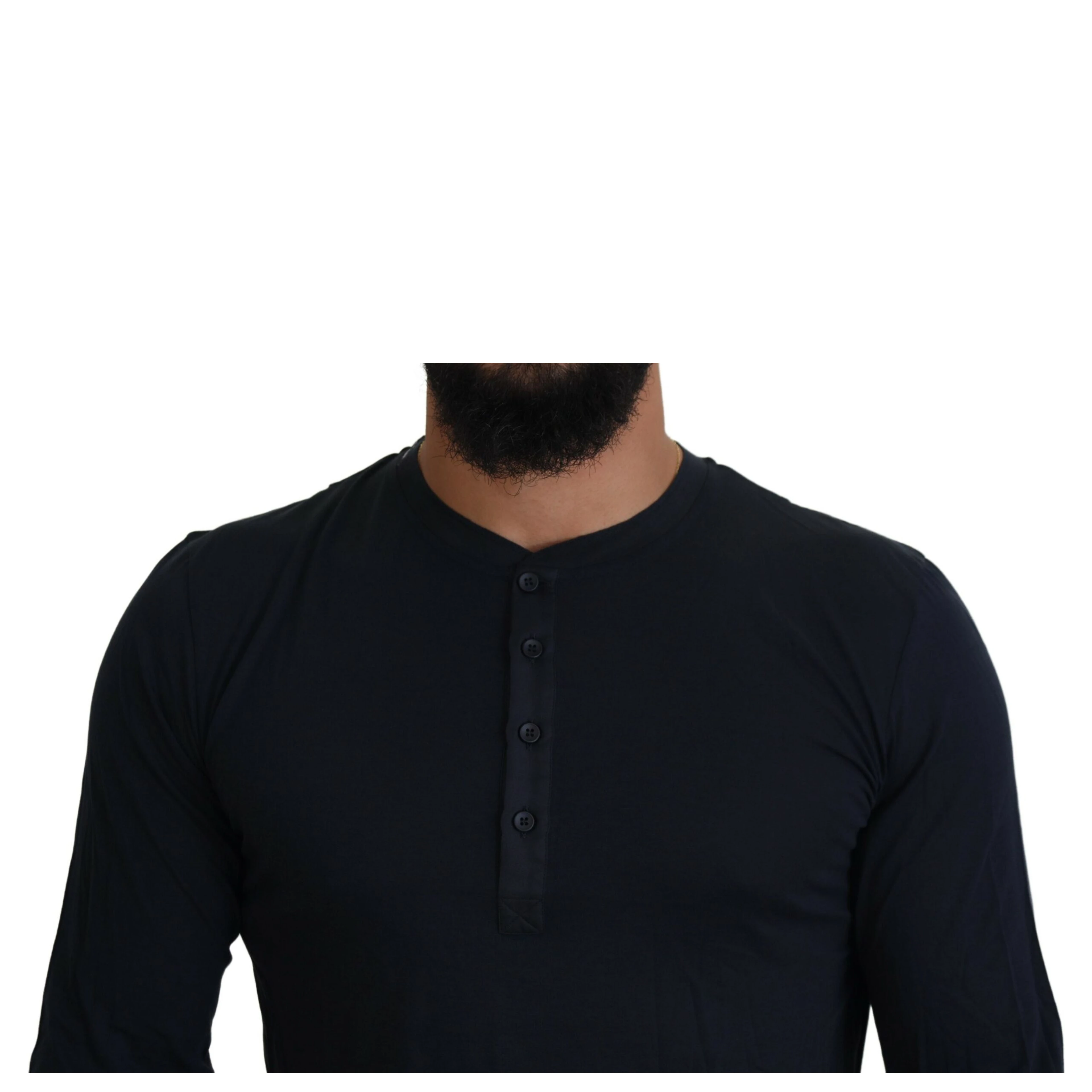 Blue Cotton Button Crewneck Pullover Sweater