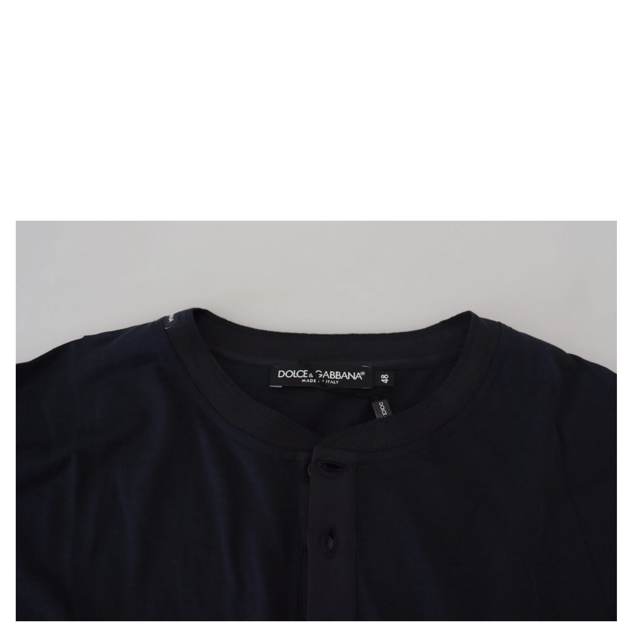 Blue Cotton Button Crewneck Pullover Sweater