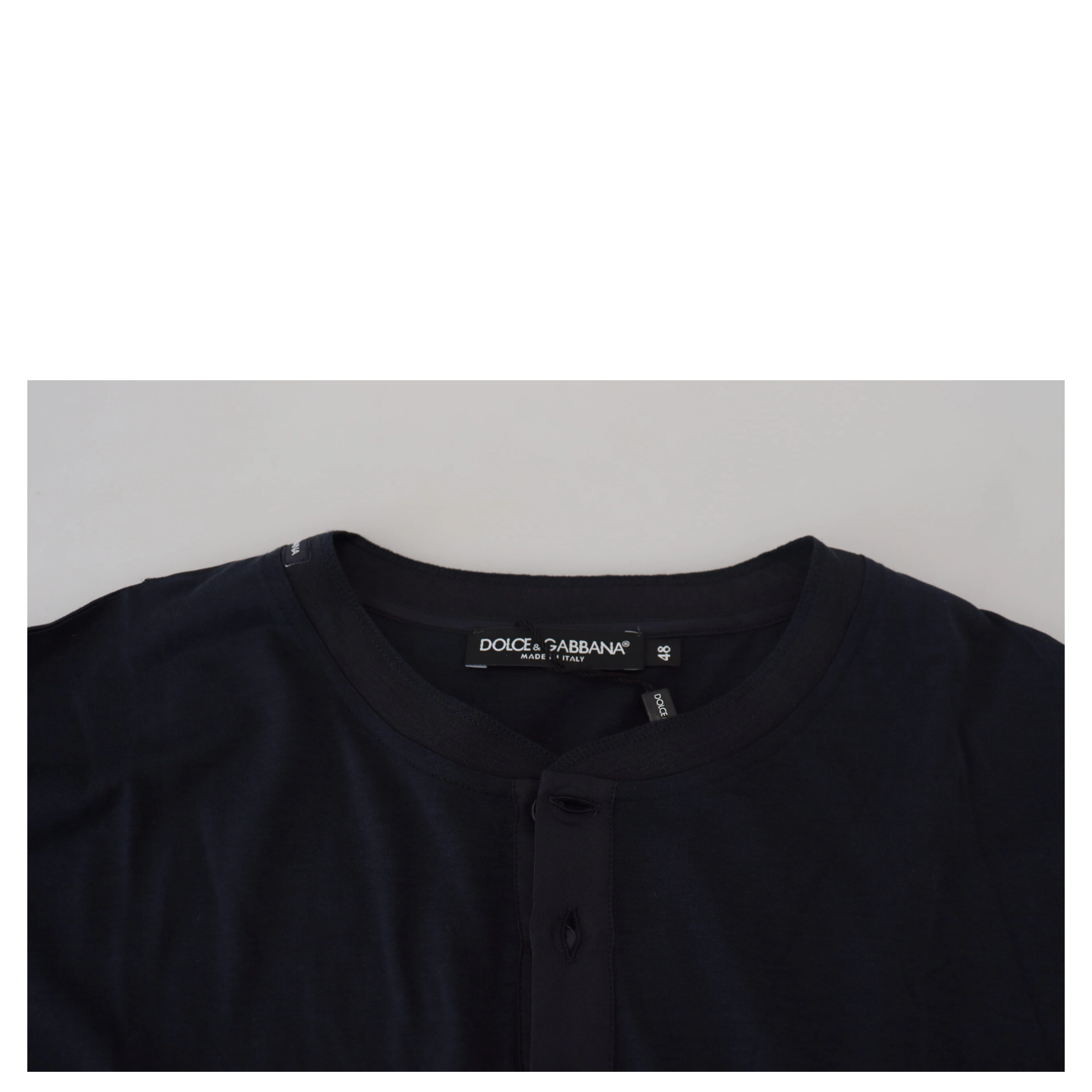 Blue Cotton Button Crewneck Pullover Sweater
