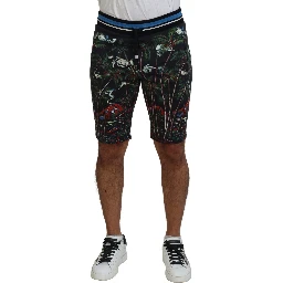 Black Cotton Volcano Print Casual Shorts