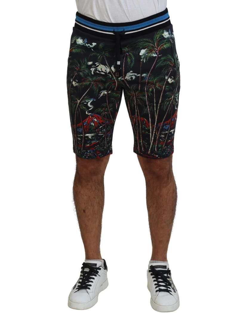 Black Cotton Volcano Print Casual Shorts