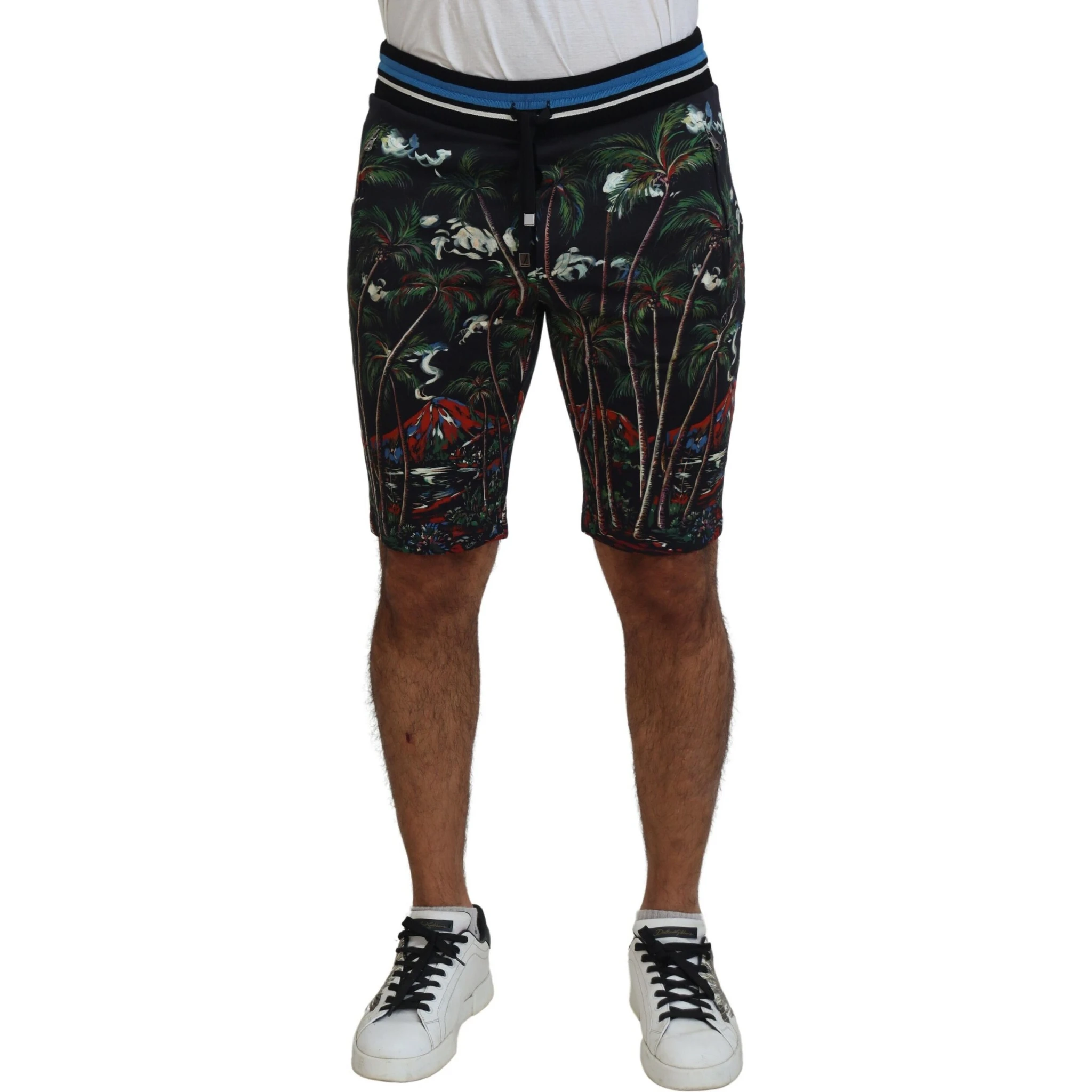 Black Cotton Volcano Print Casual Shorts