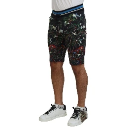 Black Cotton Volcano Print Casual Shorts