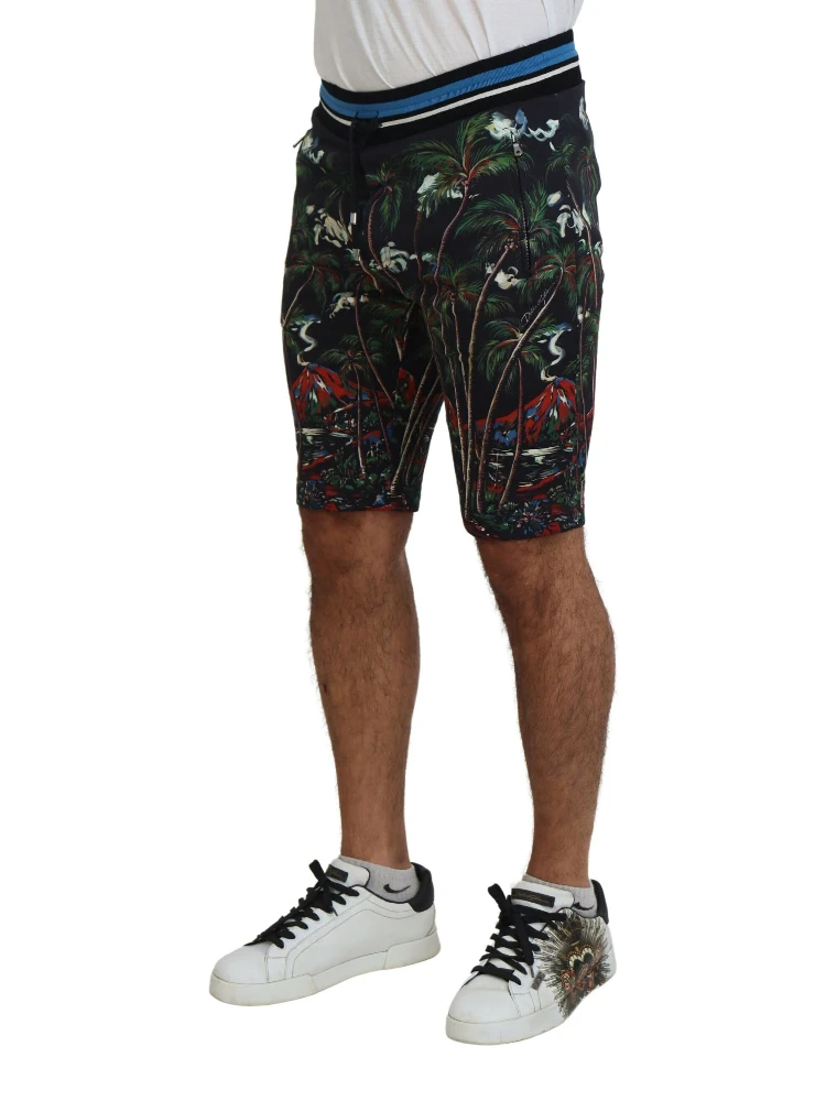 Black Cotton Volcano Print Casual Shorts alternative