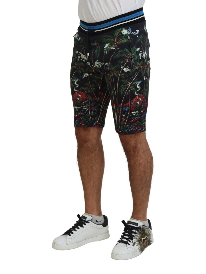 Black Cotton Volcano Print Casual Shorts