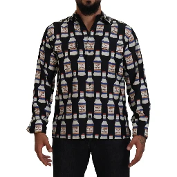 Black Silk Printed Collared Men Casual Shirt