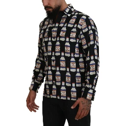 Black Silk Printed Collared Men Casual Shirt