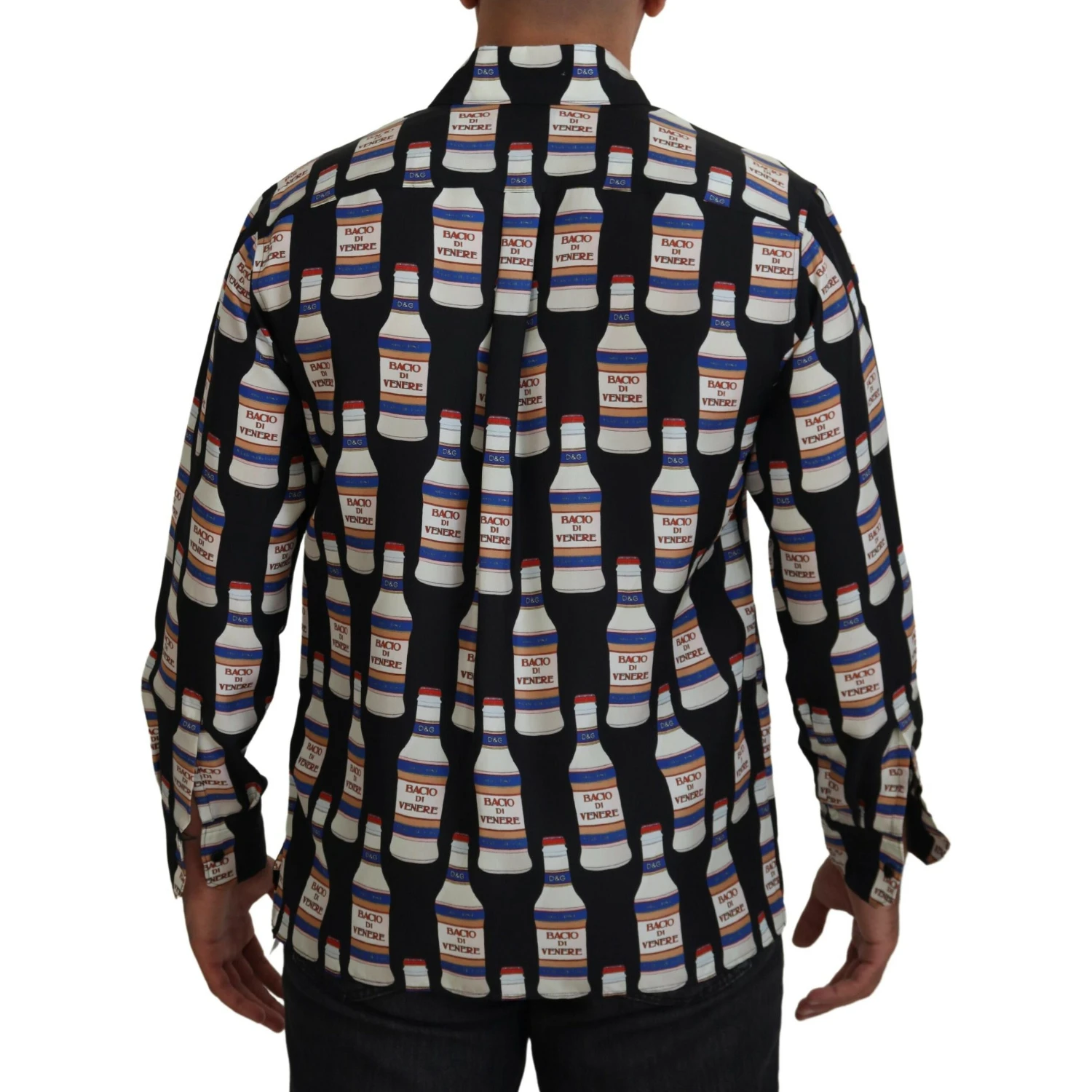 Black Silk Printed Collared Men Casual Shirt