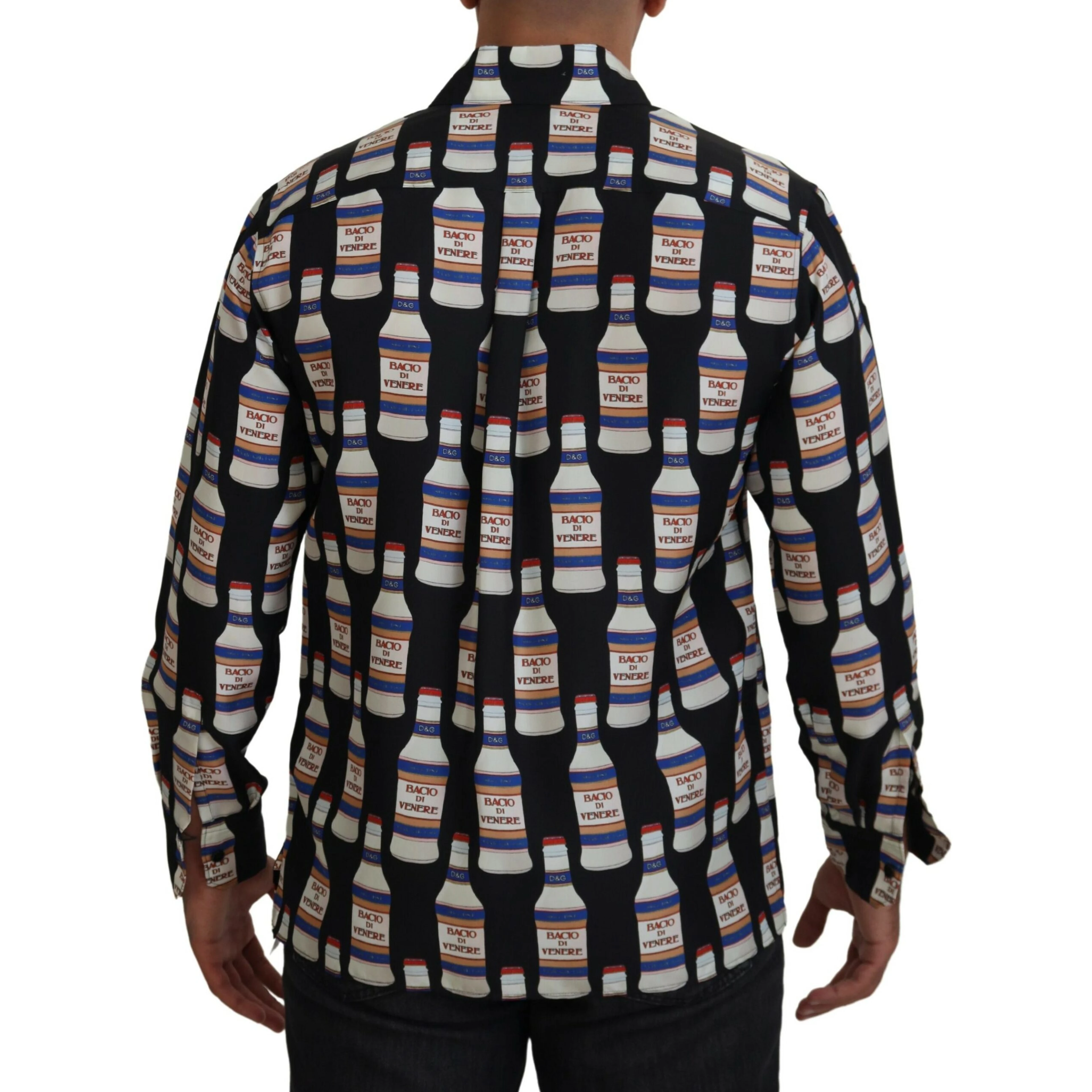 Black Silk Printed Collared Men Casual Shirt