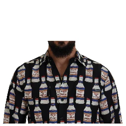 Black Silk Printed Collared Men Casual Shirt