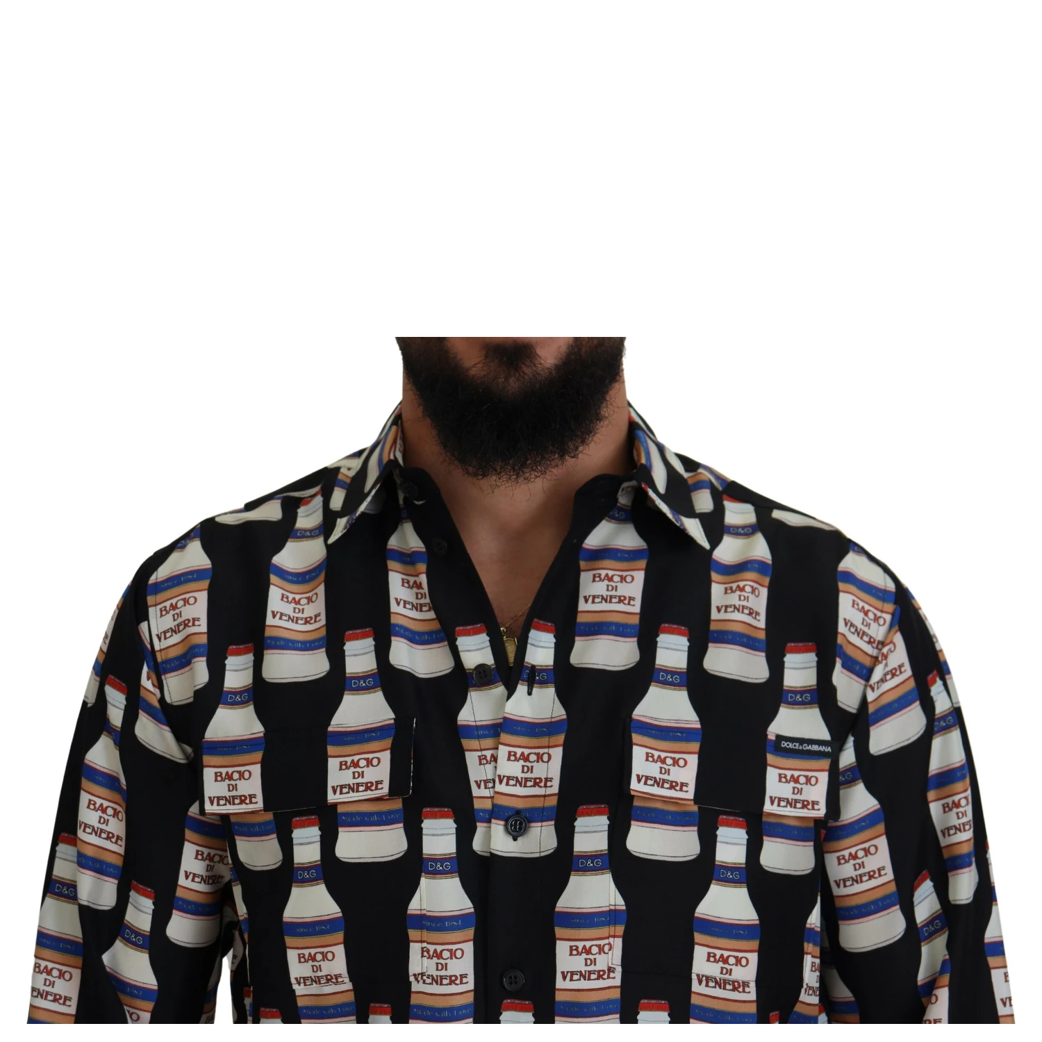Black Silk Printed Collared Men Casual Shirt