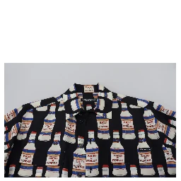 Black Silk Printed Collared Men Casual Shirt