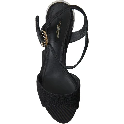 Black Crystals Ankle Strap Sandals Shoes
