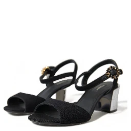 Black Crystals Ankle Strap Sandals Shoes