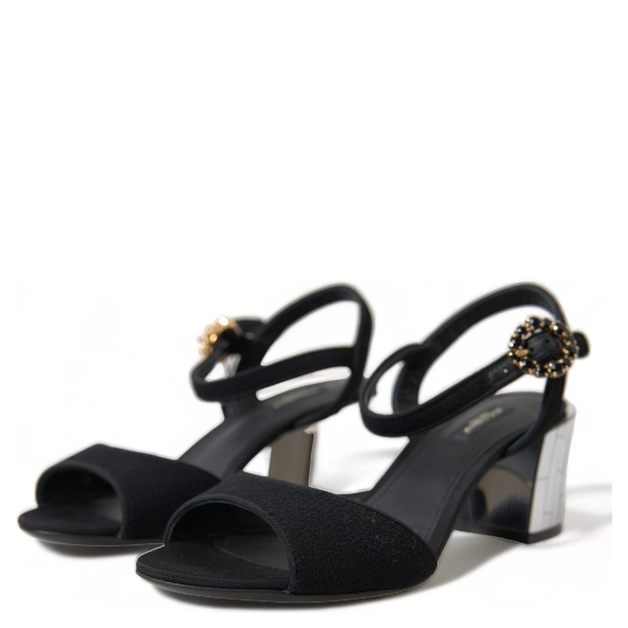 Black Crystals Ankle Strap Sandals Shoes