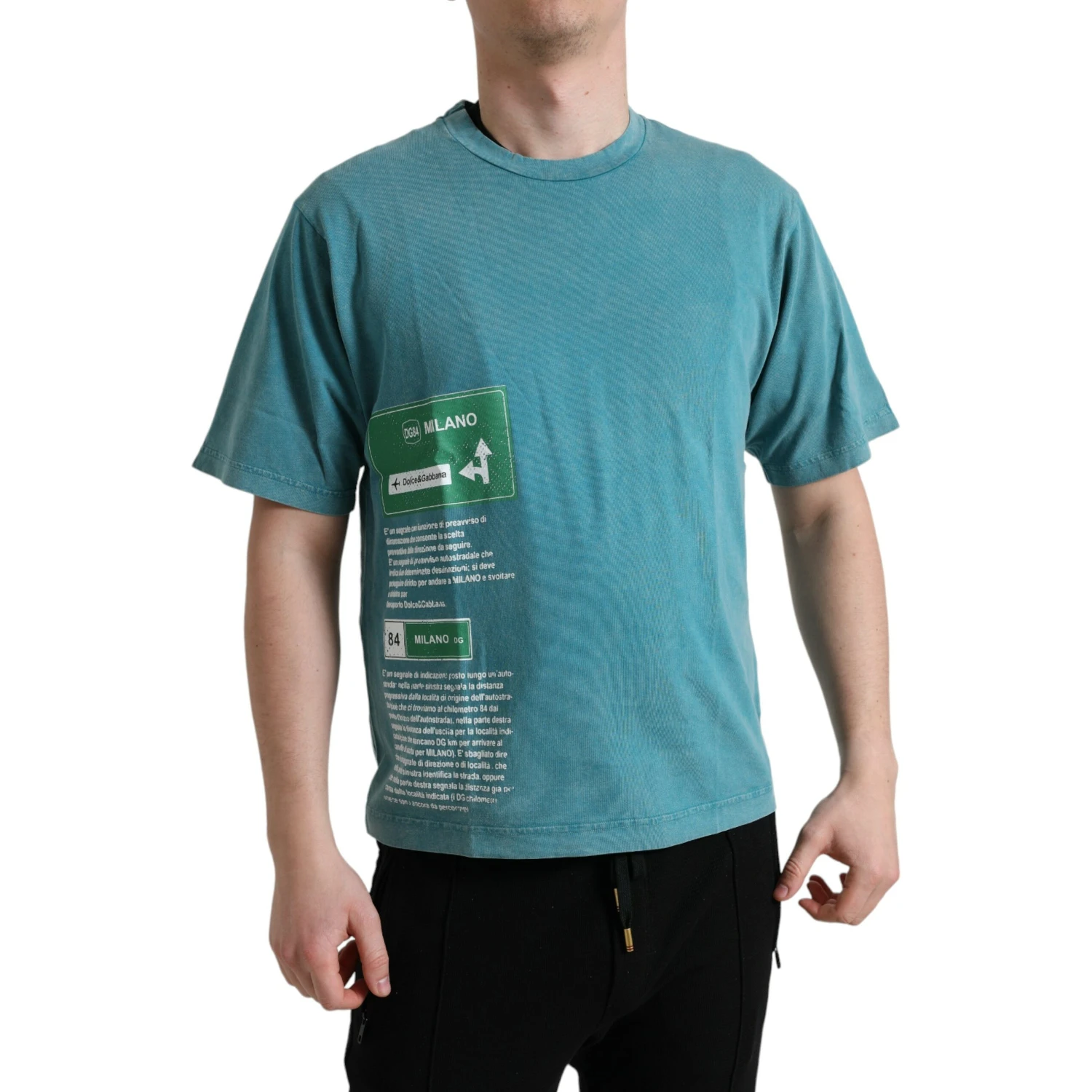Blue Cotton Milano Street Round Neck T-shirt