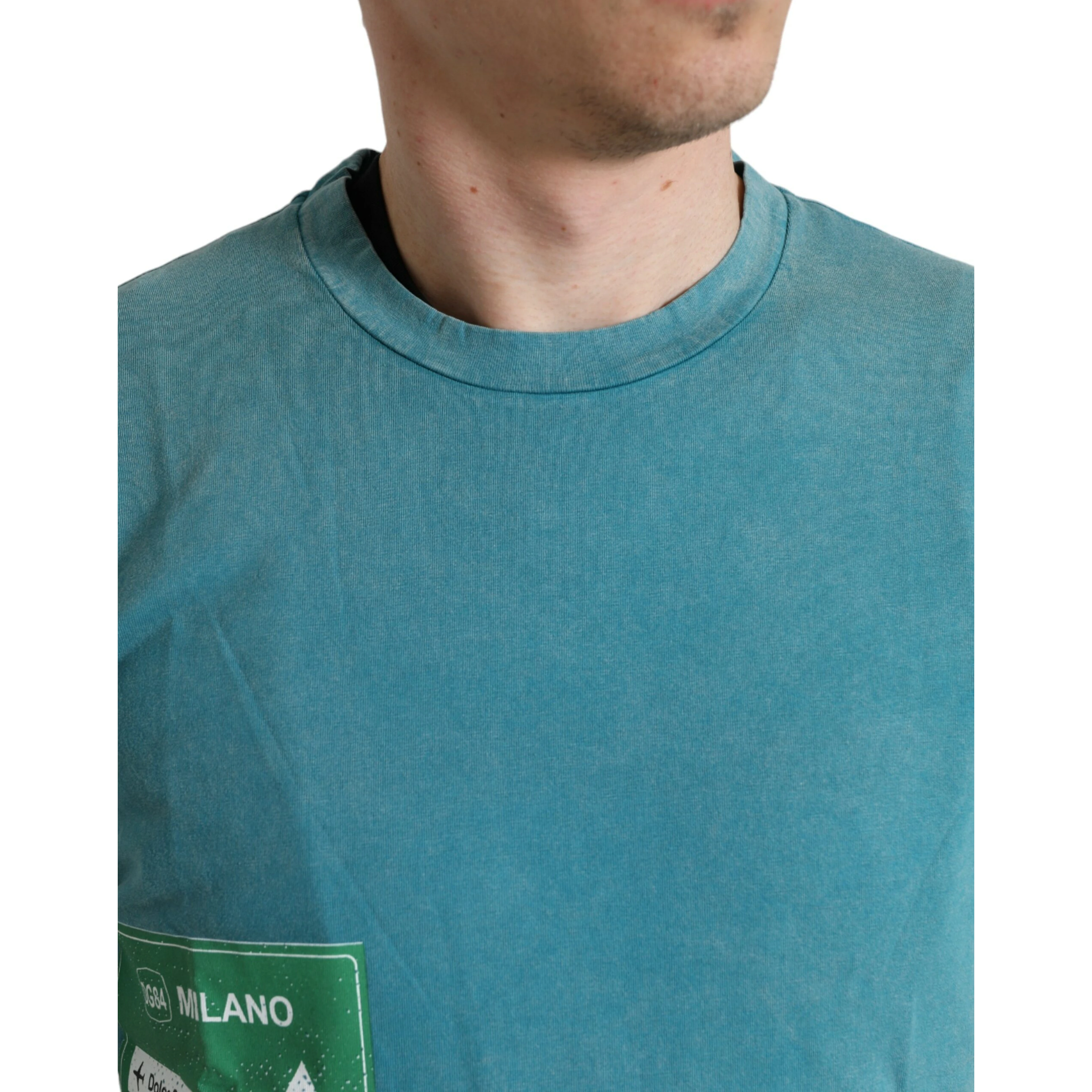 Blue Cotton Milano Street Round Neck T-shirt