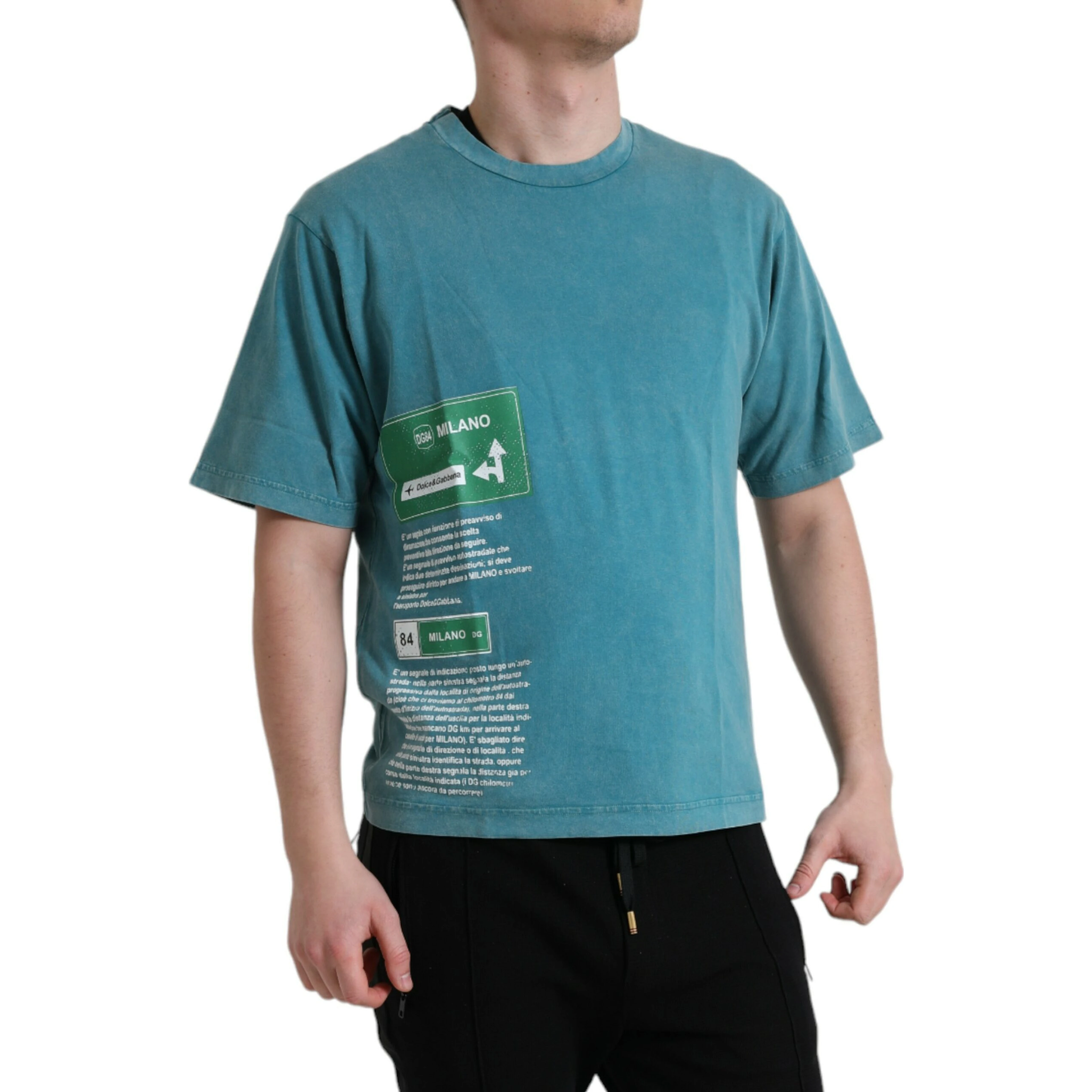 Blue Cotton Milano Street Round Neck T-shirt