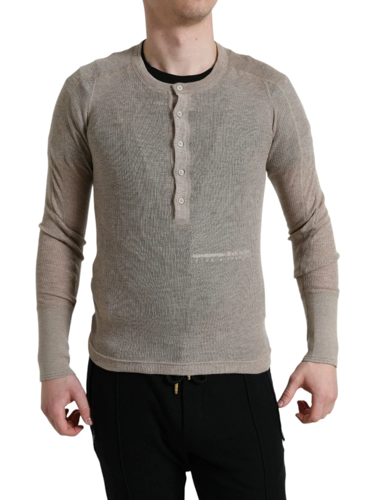 Henley Pullover Beige Cashmere Sweater