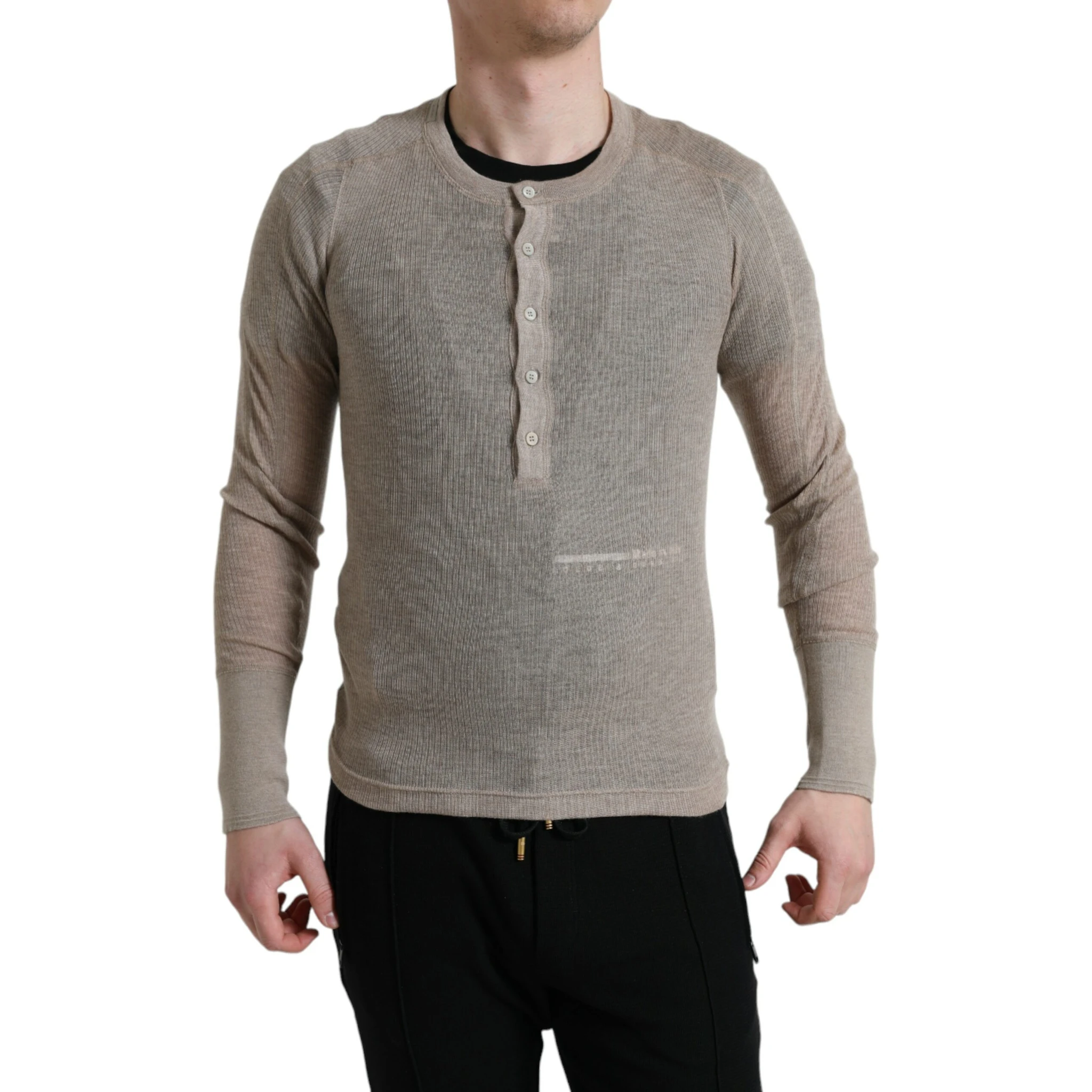 Henley Pullover Beige Cashmere Sweater